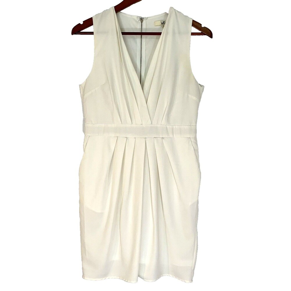 YA Los Angeles Dress Women Size L Ivory Silk Sheath Pockets Cocktail Party Boho